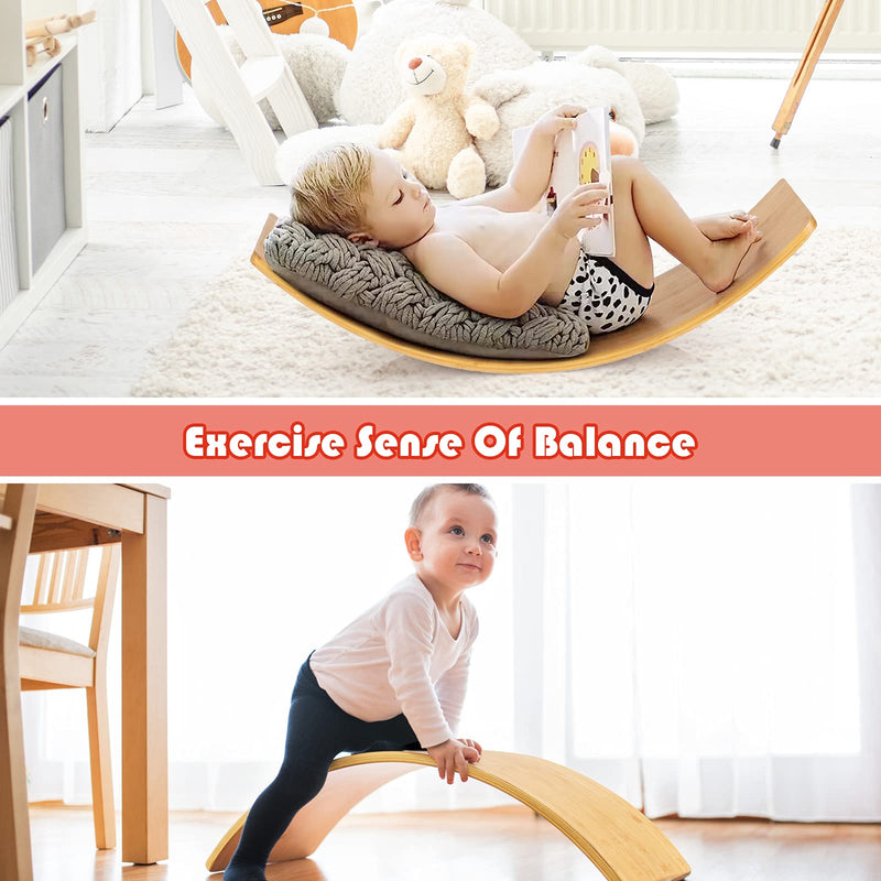 Load image into Gallery viewer, Wobble Balance Board, Bamboo Yoga Curvy Board 35.5 Inch Natural Rocker Board
