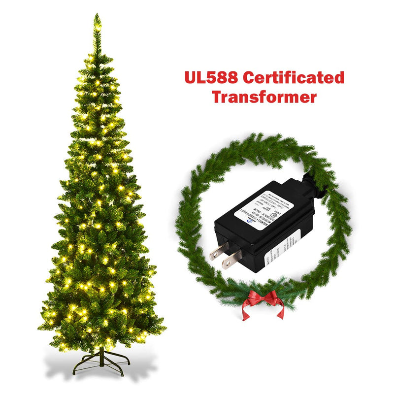 Load image into Gallery viewer, Prelit Pencil Christmas Tree, Premium Hinged Fir Tree
