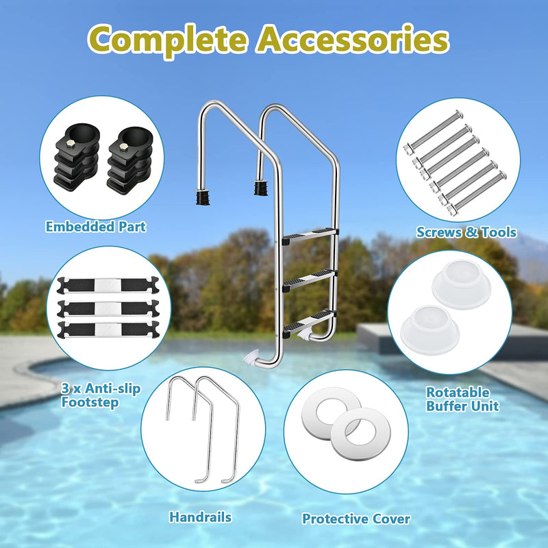 Load image into Gallery viewer, Swimming Pool Ladder, 3-Step In-Ground Stainless Steel Step for Indoor/Outdoor Pool
