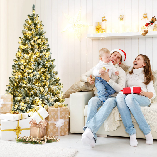 Goplus Snow Flocked Christmas Tree, Artificial Hinged Xmas Tree - GoplusUS