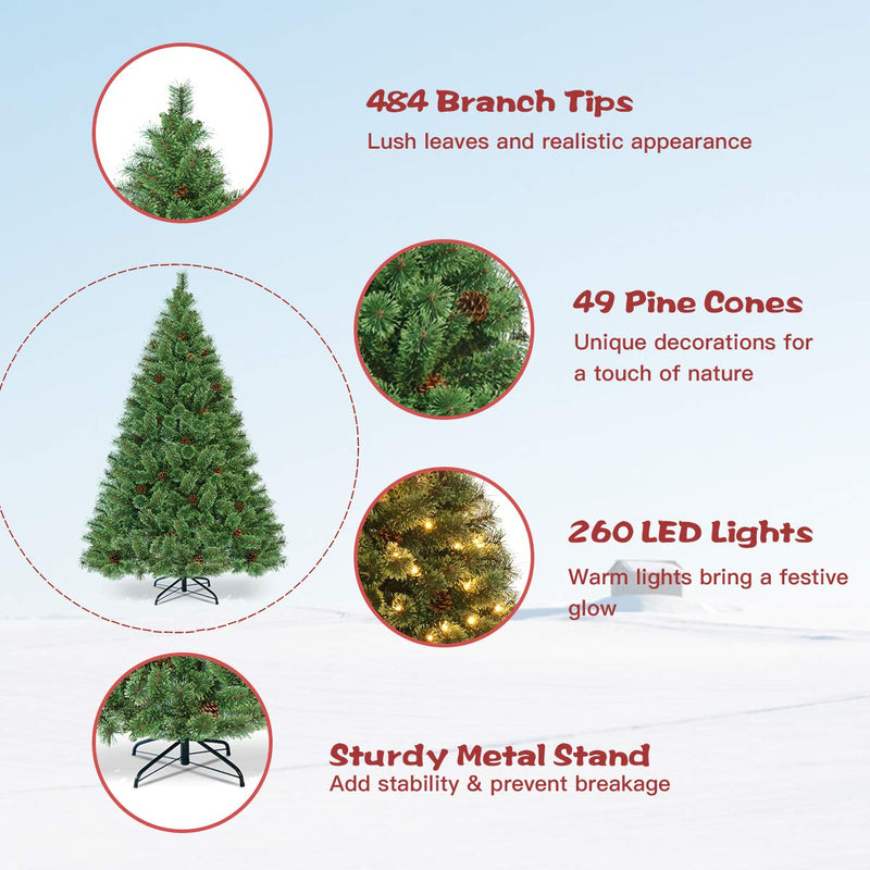 Load image into Gallery viewer, 6FT Prelit Christmas Tree, Flowering Hinged Christmas Tree - GoplusUS
