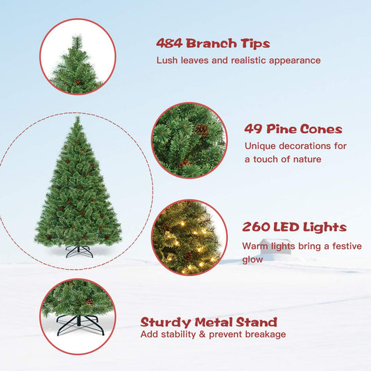 6FT Prelit Christmas Tree, Flowering Hinged Christmas Tree - GoplusUS