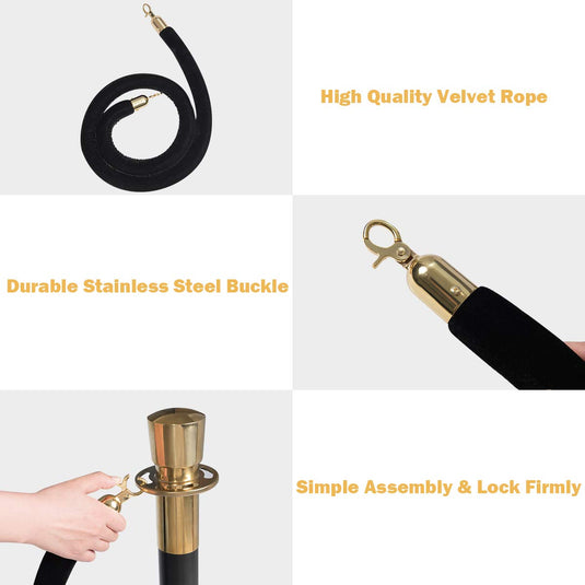 6pcs Stanchion Set, Crowd Control Barrier Stainless Steel Stanchion Posts Queue Pole - GoplusUS