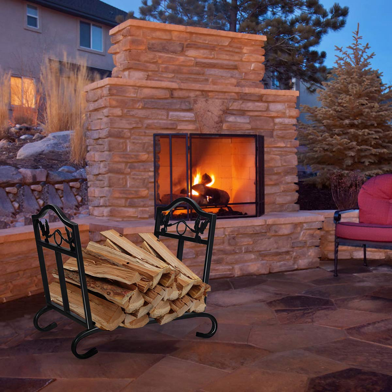 Load image into Gallery viewer, Goplus Foldable Firewood Log Rack, Wrought Iron Firewood Storage Carrier - GoplusUS
