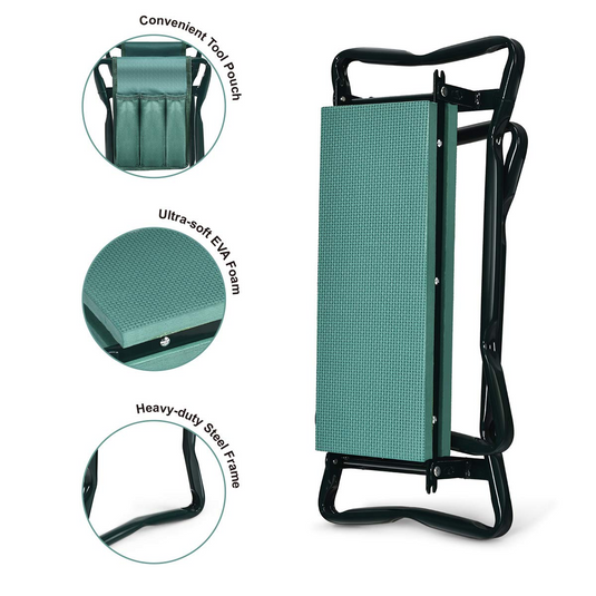 Foldable Garden Kneeler and Seat, Portable Garden Stool w/ 2 Bonus Tool Pouches and EVA Foam Pad - GoplusUS