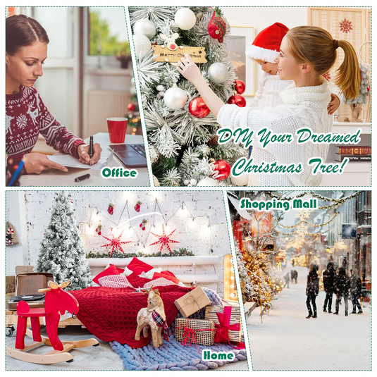 Goplus Snow Flocked Christmas Tree, Artificial Hinged Xmas Pine Tree,Pine Cone & Red Berries - GoplusUS