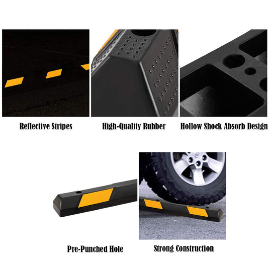 Goplus Rubber Parking Curb, 72" Heavy Duty Packing Block Parking Target with 8 High Reflective Yellow Safety Stripes - GoplusUS