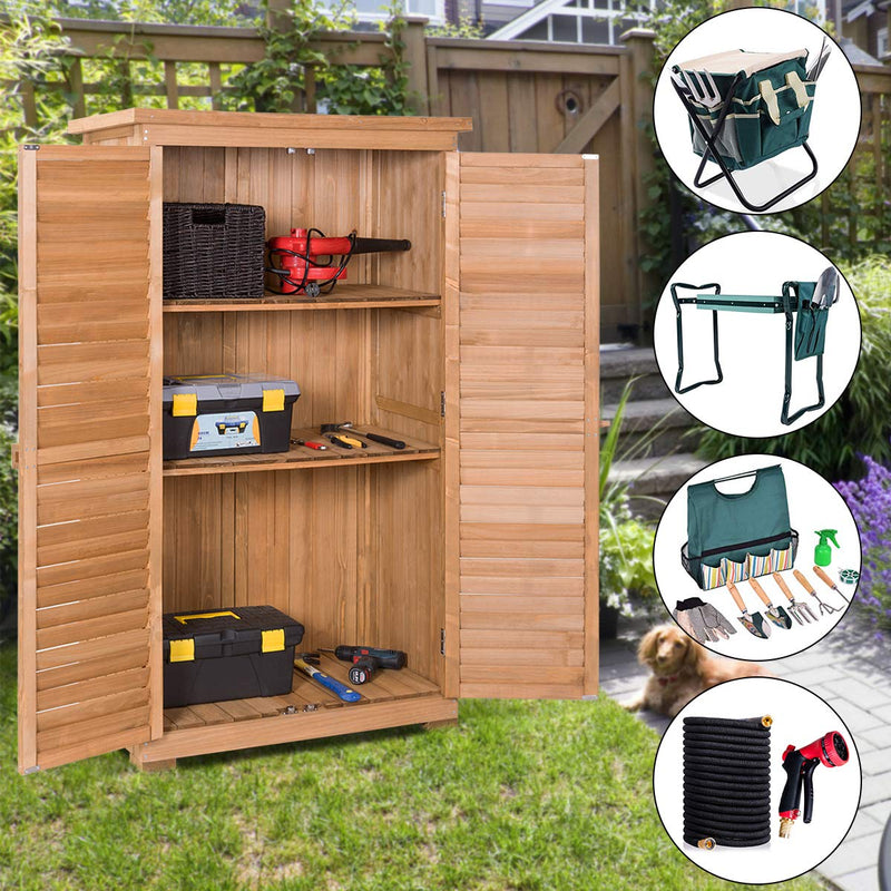 Load image into Gallery viewer, Outdoor Storage Shed Wooden Shutter Design Fir Wood Lockers for Garden Yard - GoplusUS
