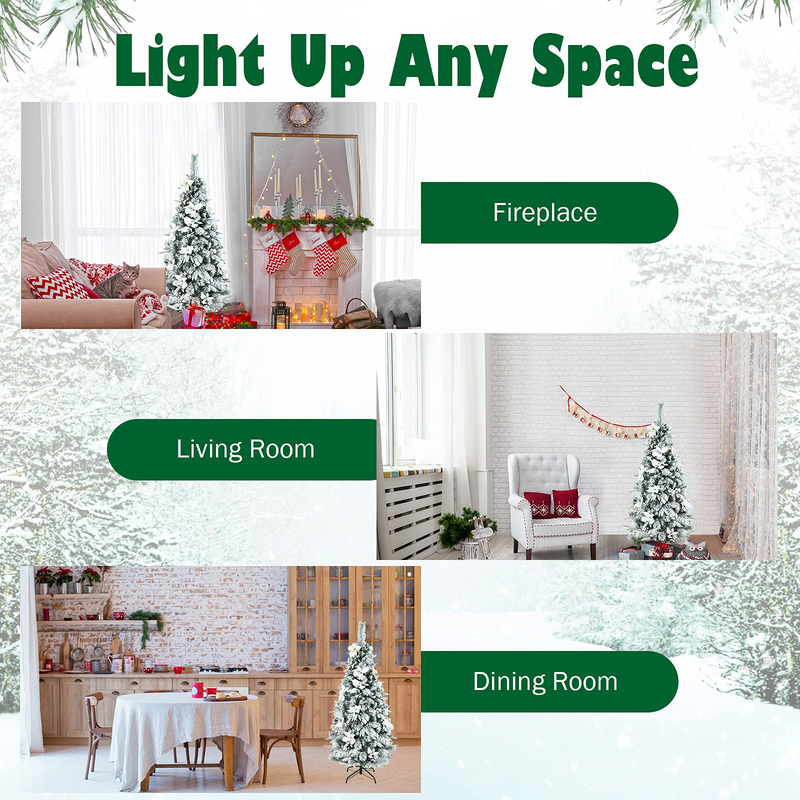 Load image into Gallery viewer, Goplus Snow Flocked Pencil Christmas Tree, Hinged Artificial Skinny Xmas Tree with White Berries - GoplusUS
