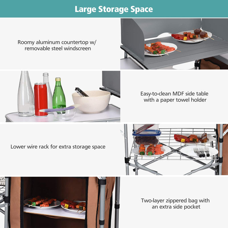 Load image into Gallery viewer, Folding Grill Table with Storage, Aluminum Outdoor Camping Kitchen Table with 26&#39;&#39; Tabletop - GoplusUS
