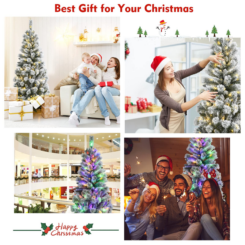 Load image into Gallery viewer, Goplus Snow Flocked Christmas Tree, Premium Hinged Artificial Pine Tree, Remote Controller, Xmas Full Tree for Indoor - GoplusUS
