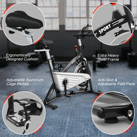 Indoor Exercise Cycling Bike, Smooth Belt Drive Stationary Bike W/ Heart Rate, LCD Monitor - GoplusUS