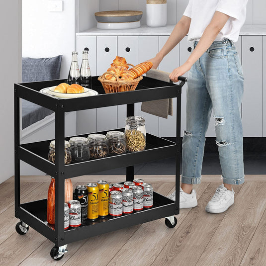 3-Tier Utility Cart, Heavy Duty Commercial Service Tool Cart w/Lockable Wheels - GoplusUS