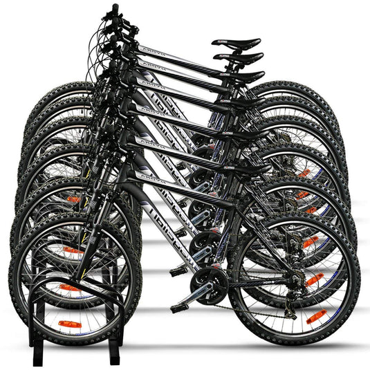 Goplus 6 Bike Floor Parking Stand - Steel Garage Storage Rack For Road, Mountain, BMX & Kids Bikes | Space-Saving, Easy Assembly, Holds 4-6 Bikes