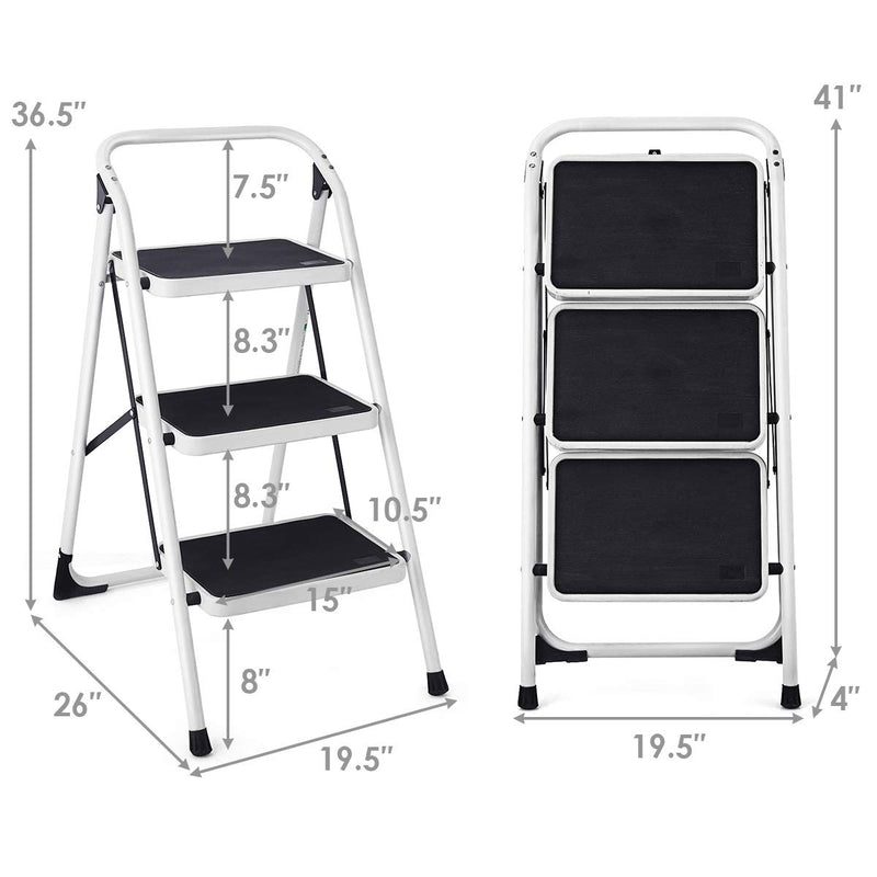 Load image into Gallery viewer, Goplus 3 Step Ladder, Folding Heavy Duty Step Stool Lightweight Steel Ladder, 340lbs Capacity (Black) - GoplusUS
