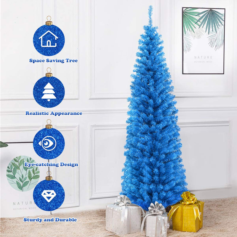 Load image into Gallery viewer, 6ft Blue Pencil Christmas Tree, Artificial Slim Tree - GoplusUS
