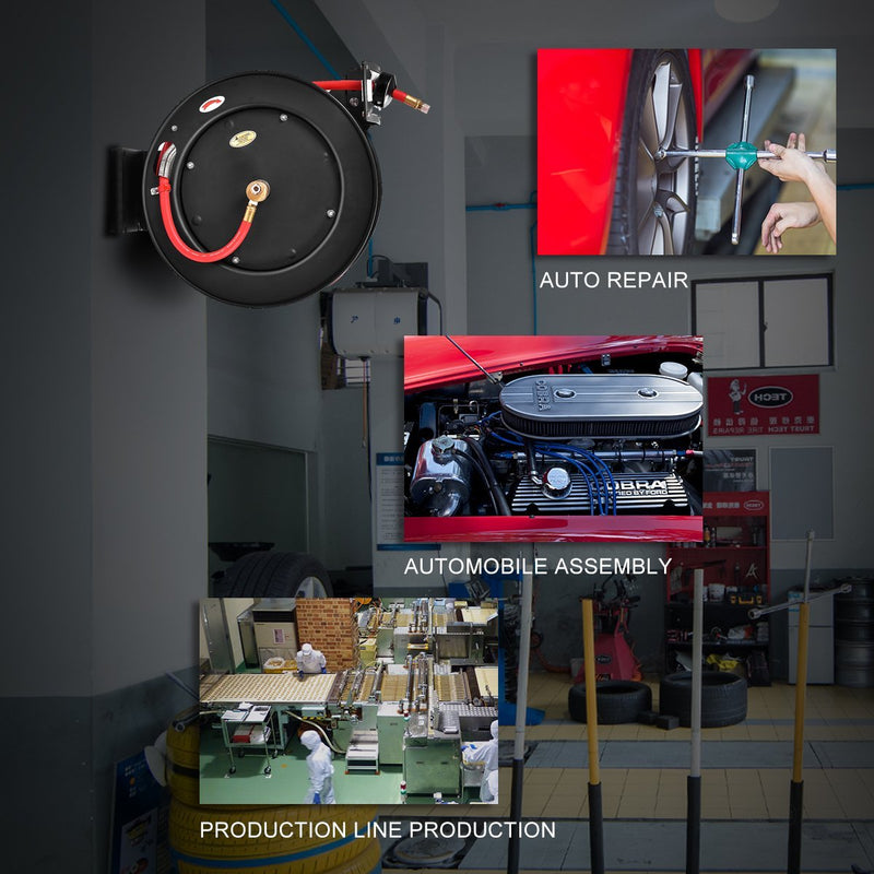 Load image into Gallery viewer, Retractable Air Hose Reel, 3/8&quot; Inch x 50&#39; Ft Wall Mount Auto Rewind Hose-Reel

