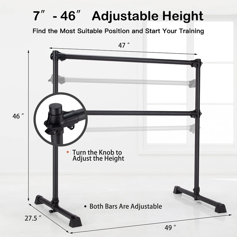 Load image into Gallery viewer, Goplus Double Ballet Barre Bar, Portable 4 FT Freestanding Dancing Bar w/ 7&quot; - 46&quot; Adjustable Height - GoplusUS
