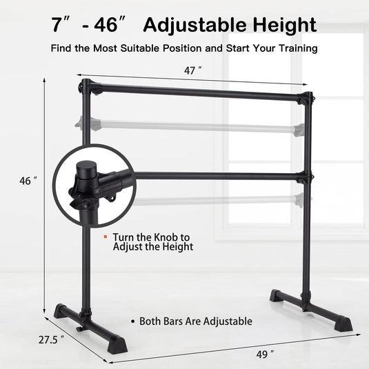 Goplus Double Ballet Barre Bar, Portable 4 FT Freestanding Dancing Bar w/ 7" - 46" Adjustable Height - GoplusUS