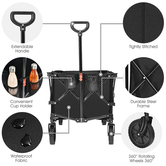 Goplus Collapsible Wagon Cart, 7.5Cu. ft Easy to Fold Garden Utility Trolley w/ Carry Bag (Black) - GoplusUS