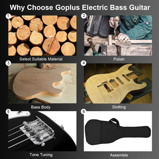 Electric Bass Guitar Full Size 4 String with Strap Guitar Bag Amp Cord - GoplusUS