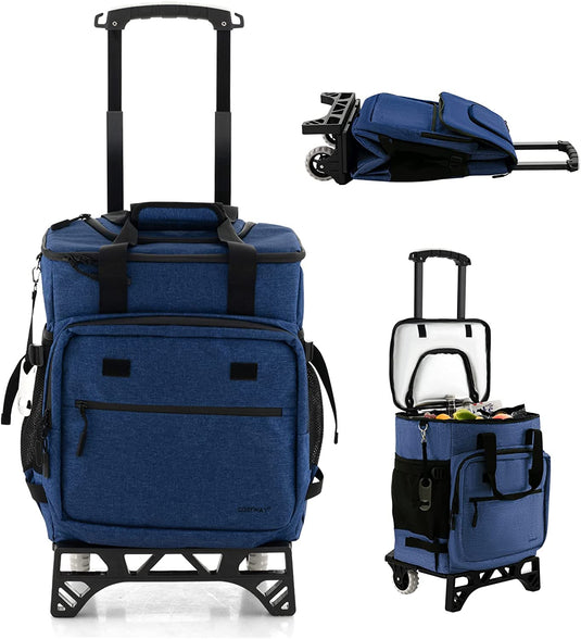 Goplus 50-Can Collapsible Rolling Cooler, 3-in-1 Portable Insulated Soft Cooler Bag w/Movable Wheels