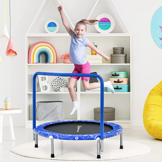 36Inch Kids Trampoline, Foldable Mini Rebounder with Full Covered Handle and Safety Pad - GoplusUS