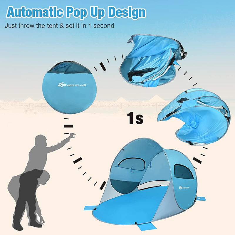 Load image into Gallery viewer, 3-4 Person Pop Up Beach Tent, Portable Instant Beach Sun Shade Shelter w/UPF 50+ UV Protection - GoplusUS
