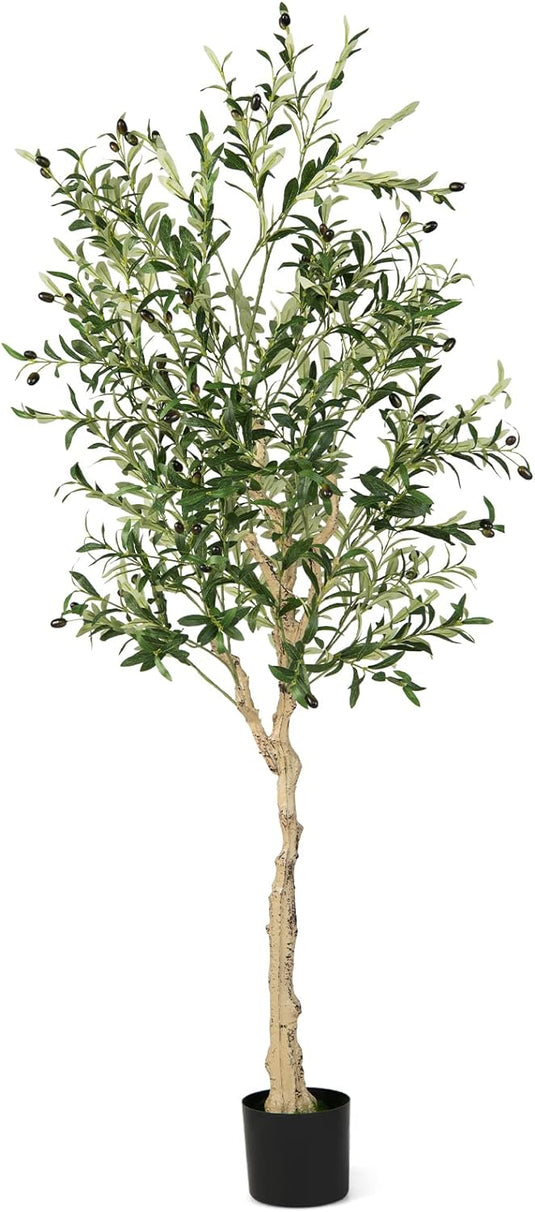 6ft house plant Goplus 6ft Artificial Olive Tree, Tall Fake Potted Olive Silk Tree with Planter, 6ftx2