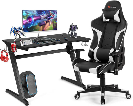 Goplus Gaming Desk & Chair Combo Set, Racing Style Home Office Chair & Desk w/Cup Holder, Headphone Hook & Mouse Pad - GoplusUS