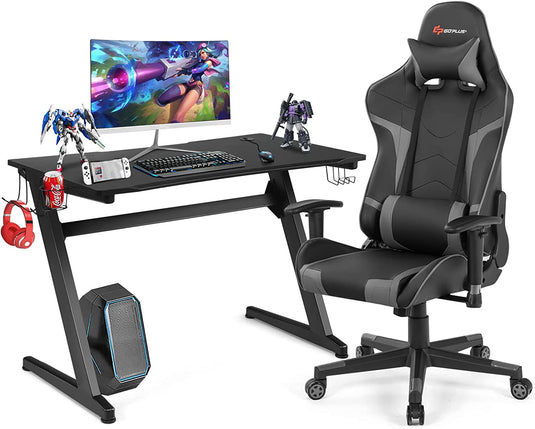 Goplus Gaming Desk & Chair Combo Set, Racing Style Home Office Chair & Desk w/Cup Holder, Headphone Hook & Mouse Pad - GoplusUS