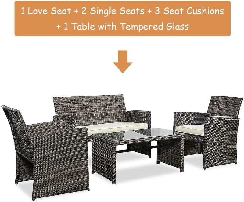 Load image into Gallery viewer, 4-Piece Wicker Patio Furniture Set for Outdoor Garden Lawn Pool Backyard (Mix Gray) - GoplusUS
