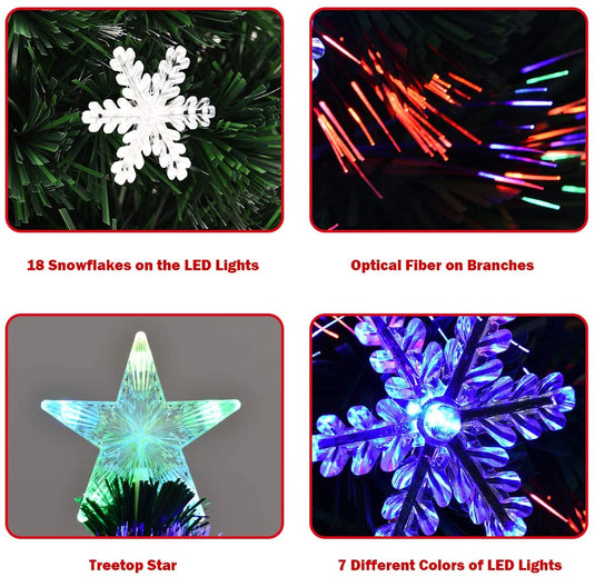 Pre-Lit Fiber Optic Artificial Christmas Tree, with Multicolor Led Lights and Snowflakes
