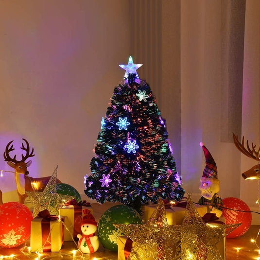 Pre-Lit Fiber Optic Artificial Christmas Tree, with Multicolor Led Lights and Snowflakes