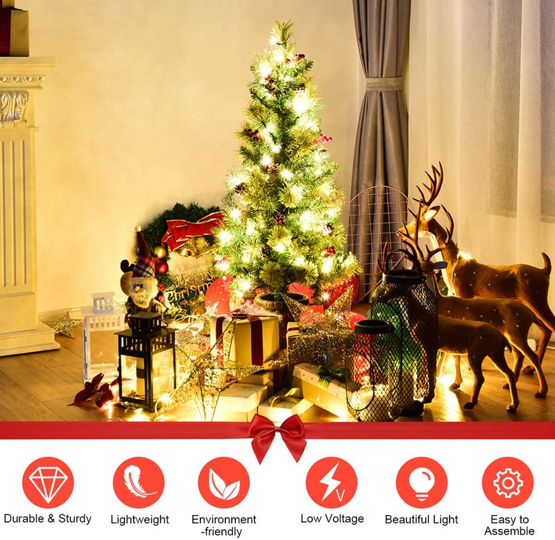 Load image into Gallery viewer, 4 FT Christmas Tree Pre-Lit Tabletop Artificial Entrance Tree with 60 Led Lights - GoplusUS
