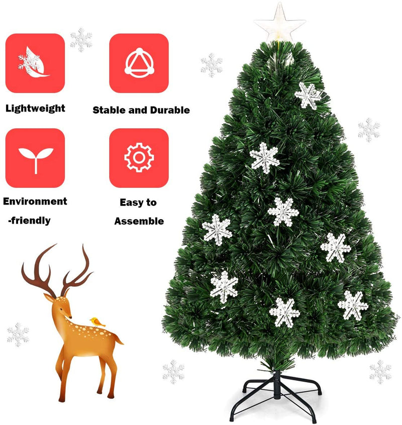 Load image into Gallery viewer, Pre-Lit Fiber Optic Artificial Christmas Tree, with Multicolor Led Lights and Snowflakes
