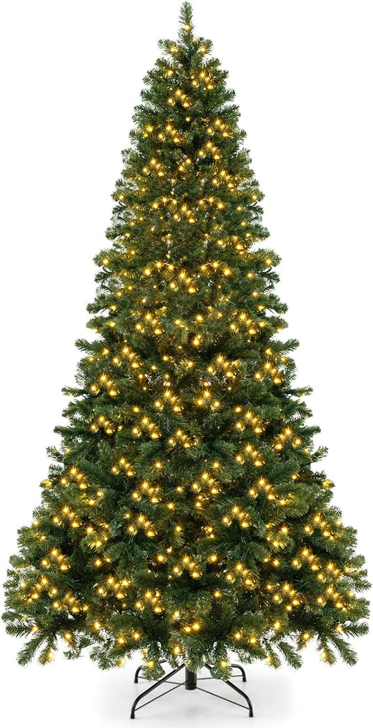 Goplus Pre-Lit Artificial Christmas Tree, Hinged Xmas Tree with 821 Branch Tips