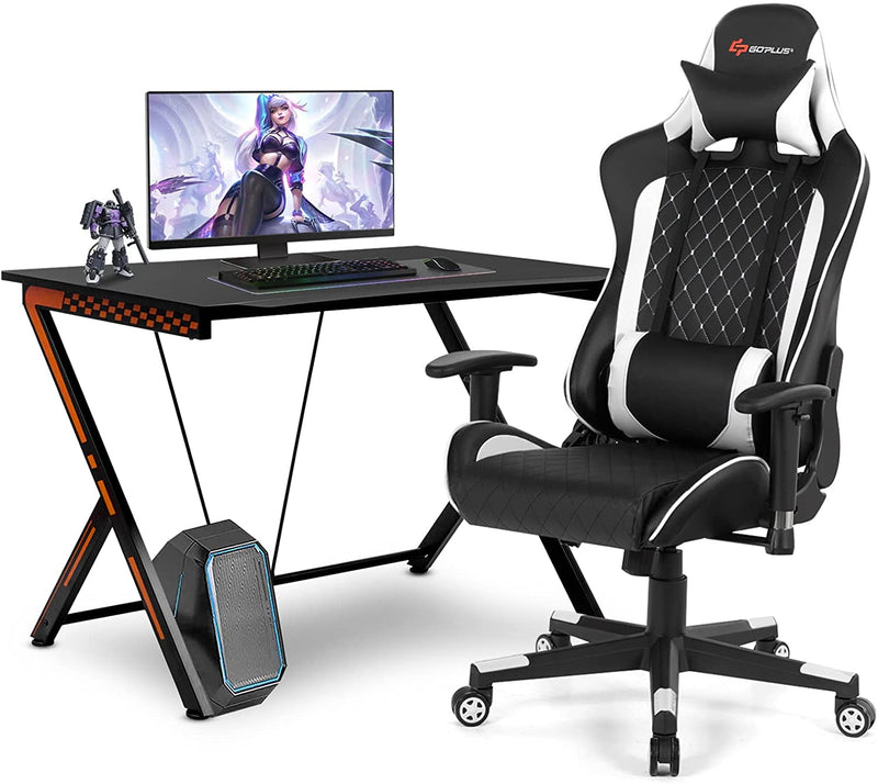 Load image into Gallery viewer, Goplus Gaming Desk &amp; Chair Combo Set, Racing Style Home Office Gamer Workstation w/Massage Lumbar Support &amp; Headrest - GoplusUS
