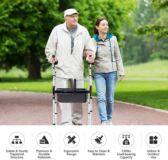 Foldable Standard Walker, Lightweight Aluminum Alloy Rehabilitation Auxiliary Walker - GoplusUS