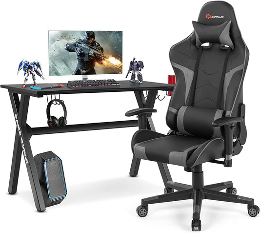 Goplus Gaming Desk & Chair Combo Set, Racing Style X Shaped E-Sport Gamer Desk & PVC Computer Chair - GoplusUS