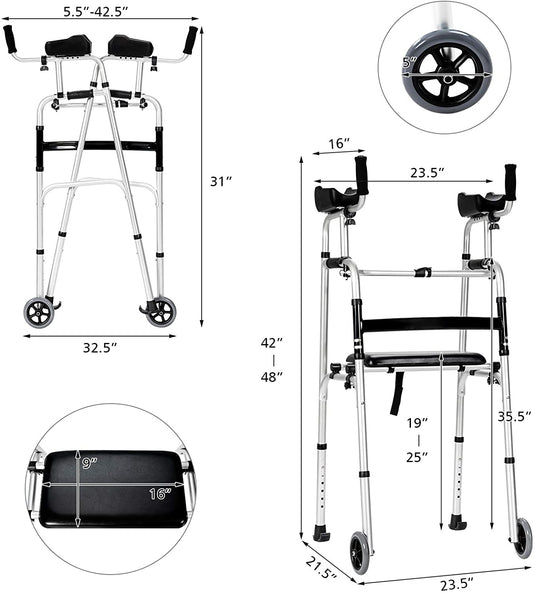 Foldable Standard Walker, Lightweight Aluminum Alloy Rehabilitation Auxiliary Walker - GoplusUS