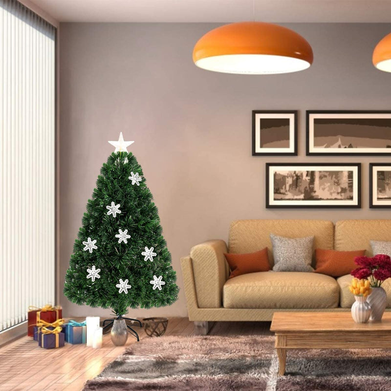 Load image into Gallery viewer, Pre-Lit Fiber Optic Artificial Christmas Tree, with Multicolor Led Lights and Snowflakes
