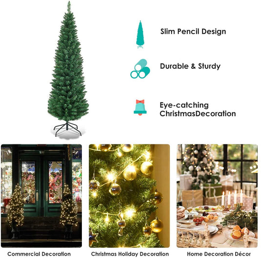 Pencil Christmas Tree, Artificial Slim Skinny Tree - GoplusUS