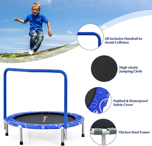 36Inch Kids Trampoline, Foldable Mini Rebounder with Full Covered Handle and Safety Pad - GoplusUS