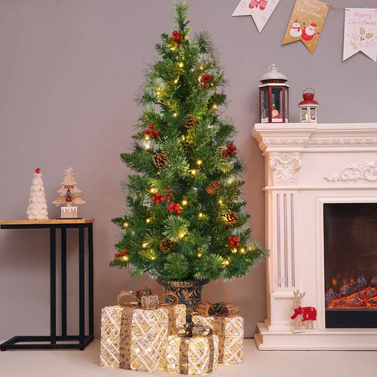 5 FT Christmas Tree Pre-Lit Tabletop Artificial Entrance Tree with 100 Led Lights - GoplusUS
