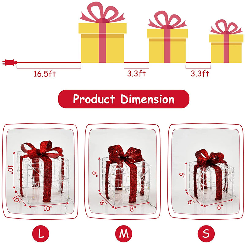 Load image into Gallery viewer, Lighted Gift Boxes Christmas Decoration, Set of 3 White Present Ornament Boxes with 60 LED Lights - GoplusUS
