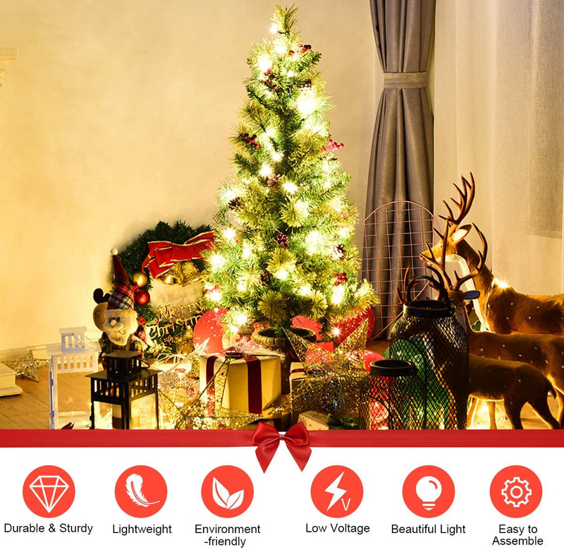 Load image into Gallery viewer, 5 FT Christmas Tree Pre-Lit Tabletop Artificial Entrance Tree with 100 Led Lights - GoplusUS
