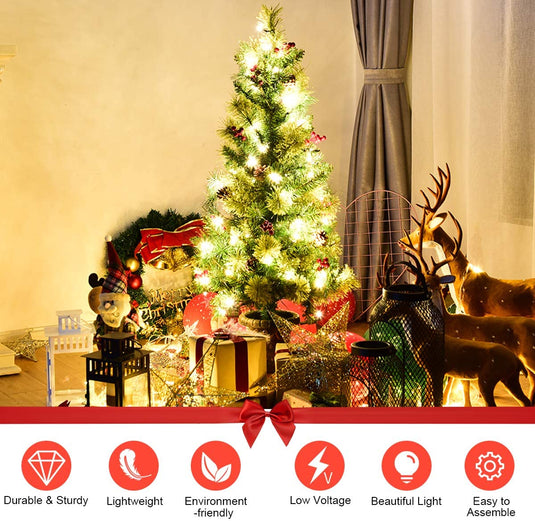 5 FT Christmas Tree Pre-Lit Tabletop Artificial Entrance Tree with 100 Led Lights - GoplusUS