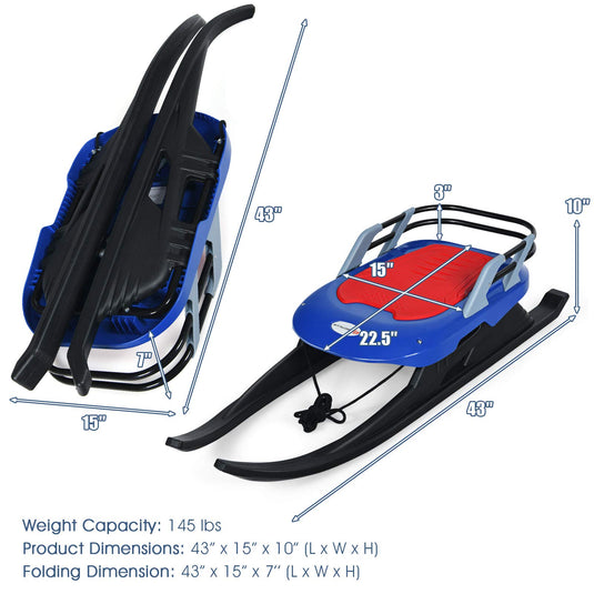 Folding Snow Sled for Kids with Seat, Backrest and Handle - GoplusUS