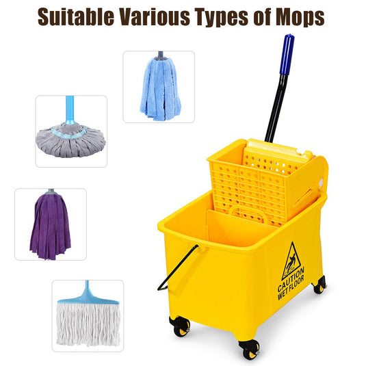 Commercial Mop Bucket with Wringer, Household Portable Mop Bucket - GoplusUS